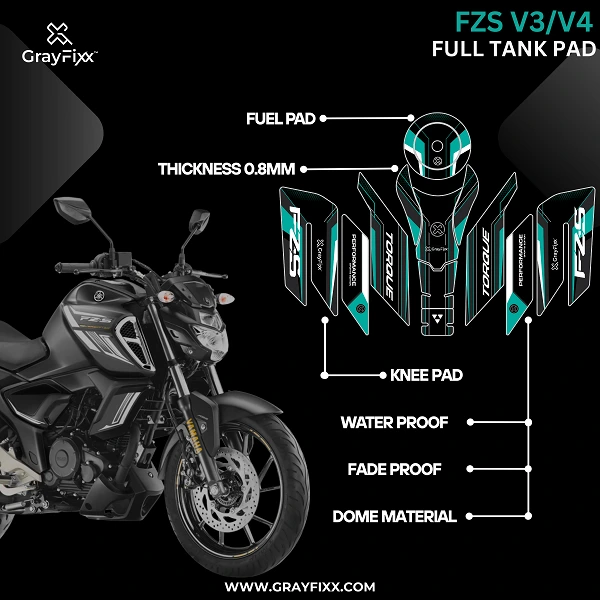 Torque Edition Full Tank Pad with Knee Pad for FZs v3/v4 | Premium 3D Tank Pad, Pack of 1